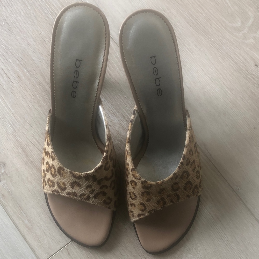 Bebe Tan Leopard Print Mules